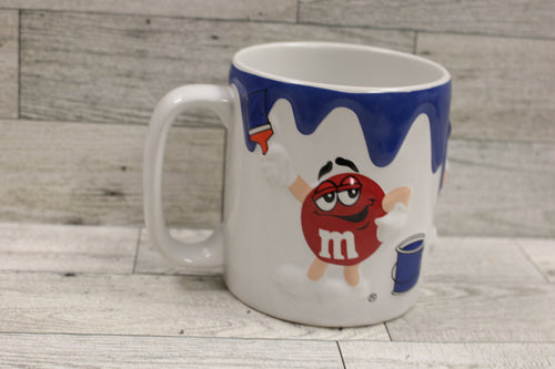 Mars M&M's Ceramic 3D Coffee Cup Mug - Blue Yellow Red Candy Paint Brush - Used