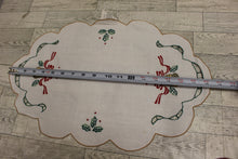 Load image into Gallery viewer, Vintage Christmas Embroidered Oval Dolly Placemat - Set of 2 - Scallops - Used