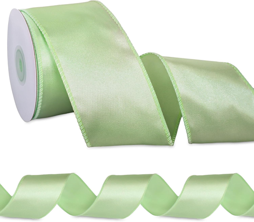 Sage Green Satin Wired Ribbon - 2.5