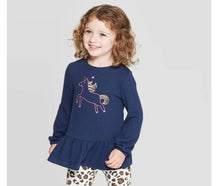 Load image into Gallery viewer, Cat &amp; Jack Toddler Girls T-Shirt Long Sleeve Unicorn Navy T-Shirt Size 12M - New