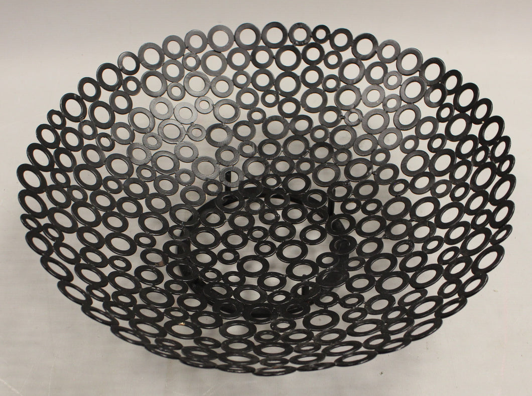 Black Metal Open Oval Pedestal Round Bowl - 15