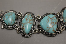 Load image into Gallery viewer, Silver-Tone Faux Turquoise Necklace, Bracelet, and Earrings Set - Used