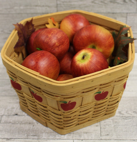 Woven Wicker Basket with Apples & Leaves - Fall Decoration - Used