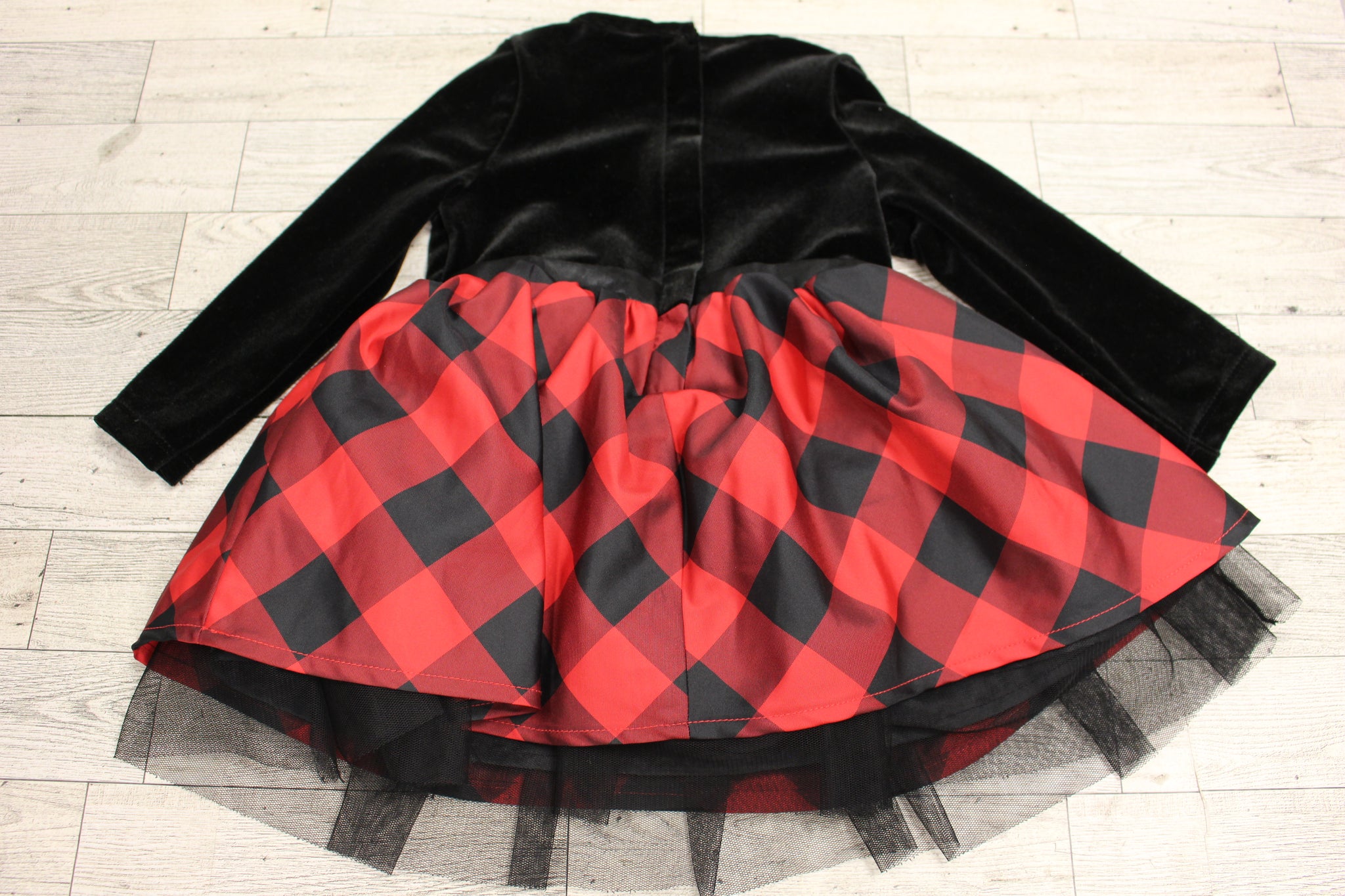 girls plaid christmas dress Snowflake Magic Mia Belle Perfect for parties or family pictures Swea Pea and Lilli -Red