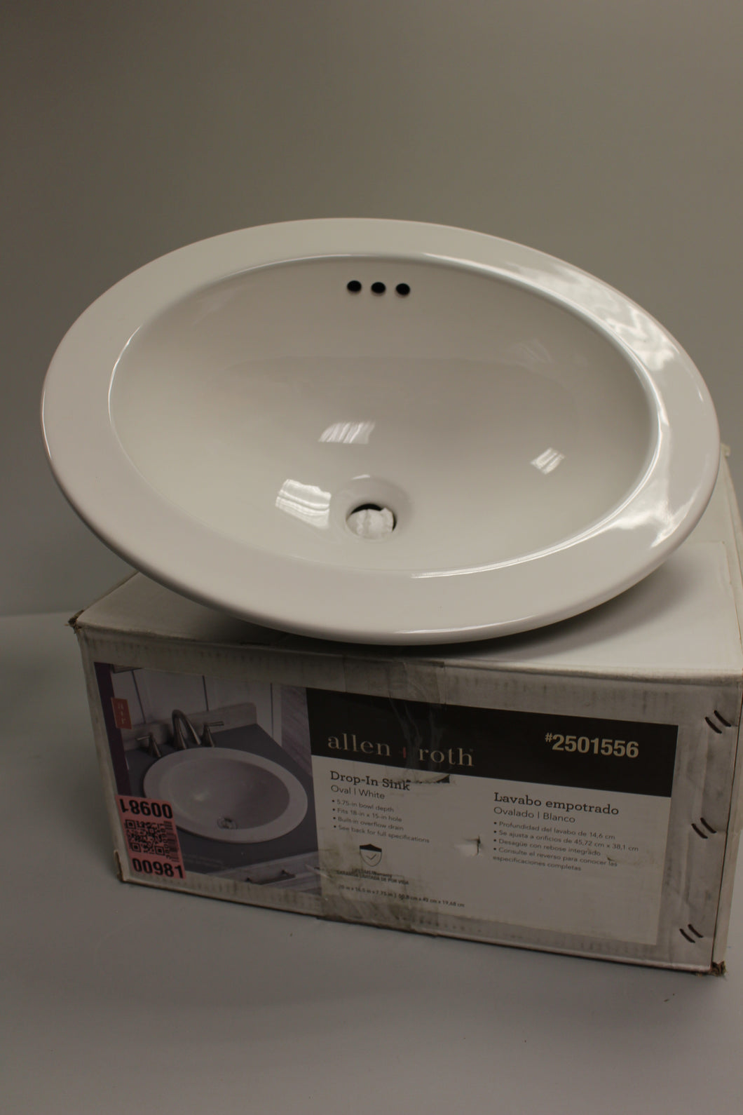 Allen + Roth Oval Drop in Sink - White - #2501556 - New