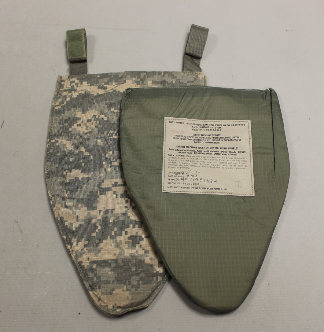 Point Blank ACU Body Armor Interceptor Groin Protector - Size: X Small to Medium - 8470-01-526-8051 - Used