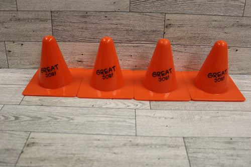 Set Of Four Miniature Rubber Great Job Road Cones For Teacher -New