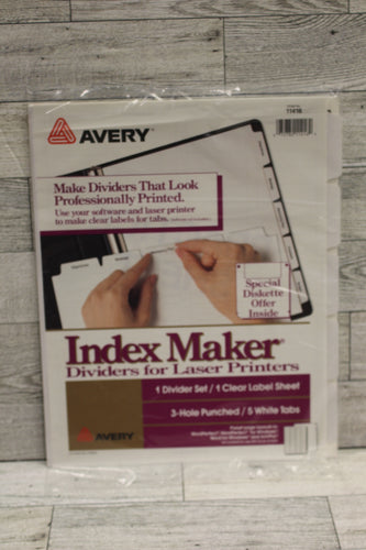 Avery Index Maker For Laser Printers 5 White Tabs 3-Hole Punched Clear -New