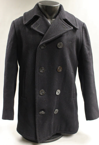 US Navy Sheraton Sportswear Men's Enlisted Black Wool Pea Coat - Size: 38 -Used