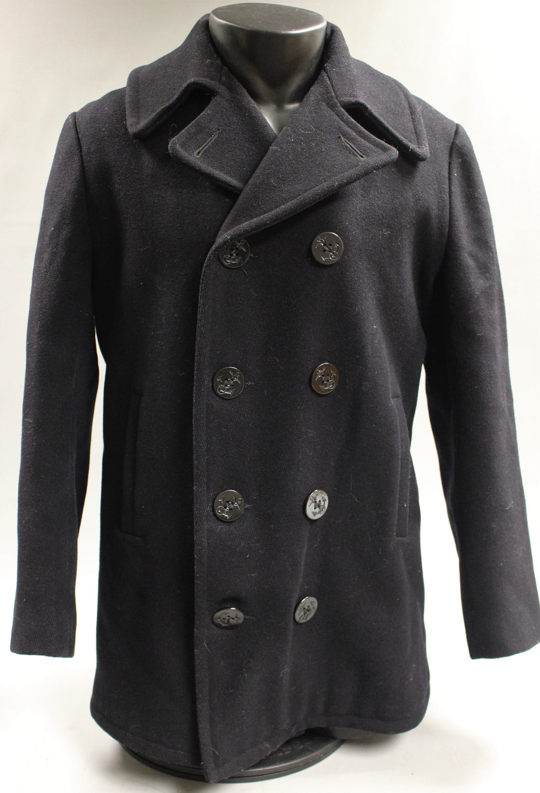 US Navy Sheraton Sportswear Men's Enlisted Black Wool Pea Coat - Size: 38 -Used