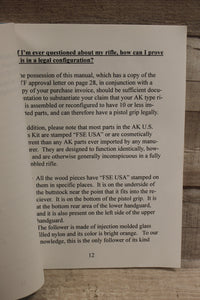 AK U.S. Parts Kit Booklet By First Son Enterprises -Used