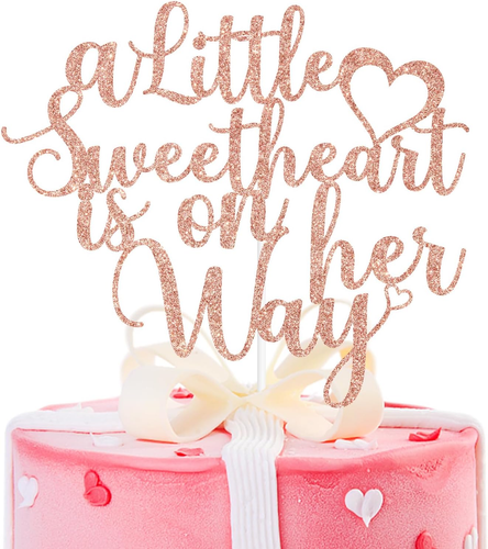 A Little Sweetheart Is On Her Way Cake Topper - Rose Gold - New