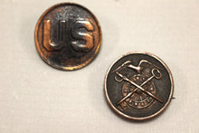 Load image into Gallery viewer, WWI Era US Army Collar Disc and Quartermaster Corps Collar Disc - Used