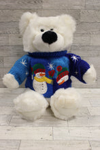 Load image into Gallery viewer, Christmas Plush Bear with Snowman Sweater - 13&quot; Tall - Used