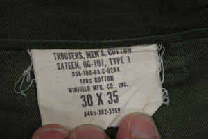 US Army Men's Utility Cotton Sateen Trousers Pants - 30x35 - 8405-782-3169 -Used