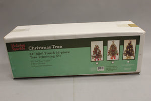 Holiday Sparkle 24" Mini Christmas Tree and 26-Piece Tree Trimming Kit -New