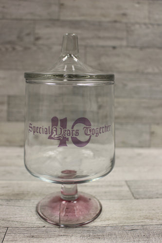 Vintage 40 Years Together Pedestal Glass Candy Jar with Lid - Used