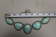 Load image into Gallery viewer, Silver-Tone Faux Turquoise Necklace, Bracelet, and Earrings Set - Used