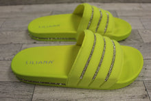 Load image into Gallery viewer, Liliana Magnolia Neoprene Slides Flipflops w/ Rhinestones- Size: 9 - Green - New