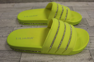 Liliana Magnolia Neoprene Slides Flipflops w/ Rhinestones- Size: 9 - Green - New
