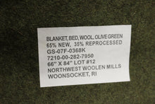 Load image into Gallery viewer, Military Issued US Army Wool Blanket / Wool Bed Blanket - Olive Green - New