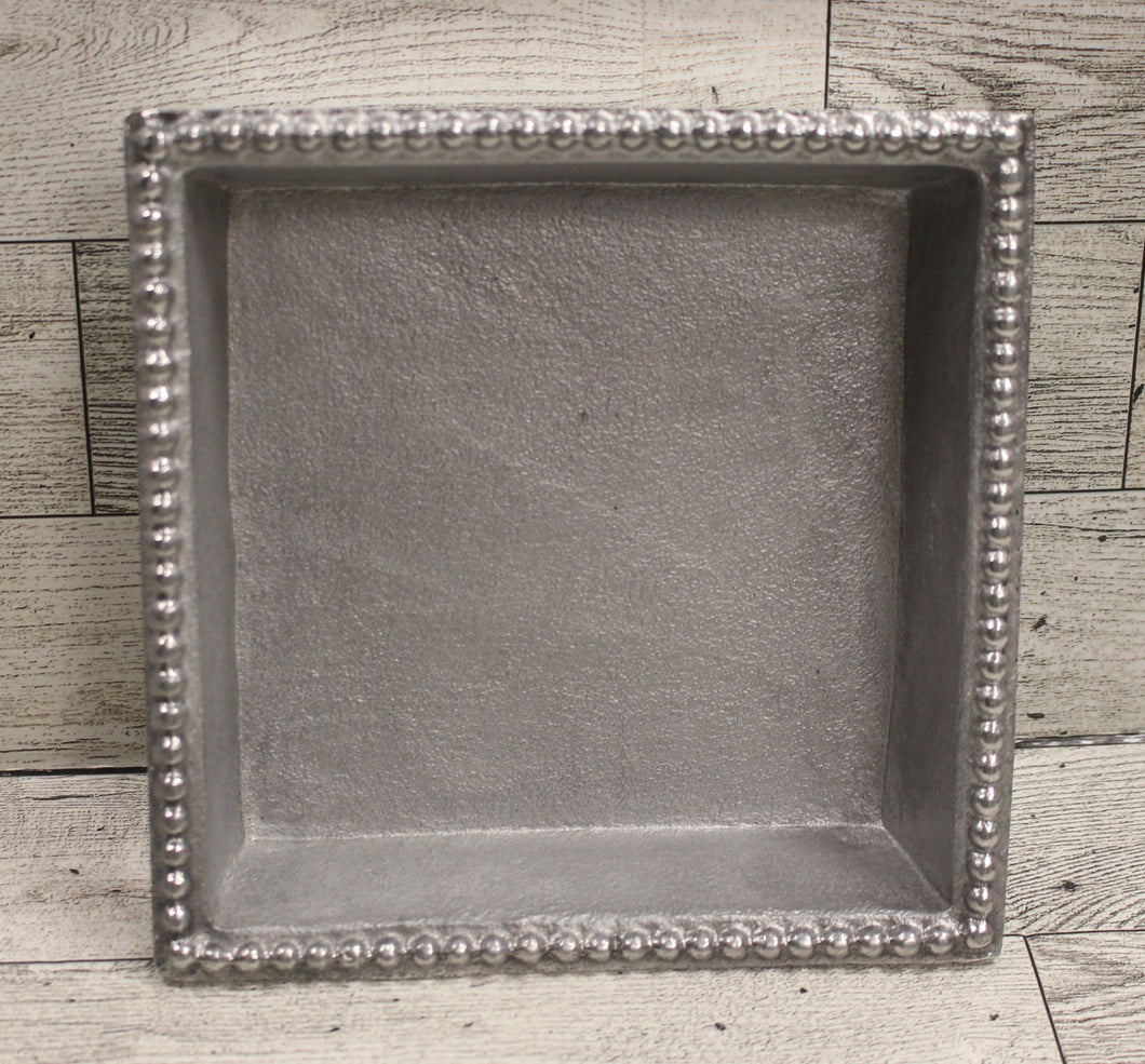 IHI Silver Beaded Rim Cocktail Napkin Holder Tray - Made in India - Used