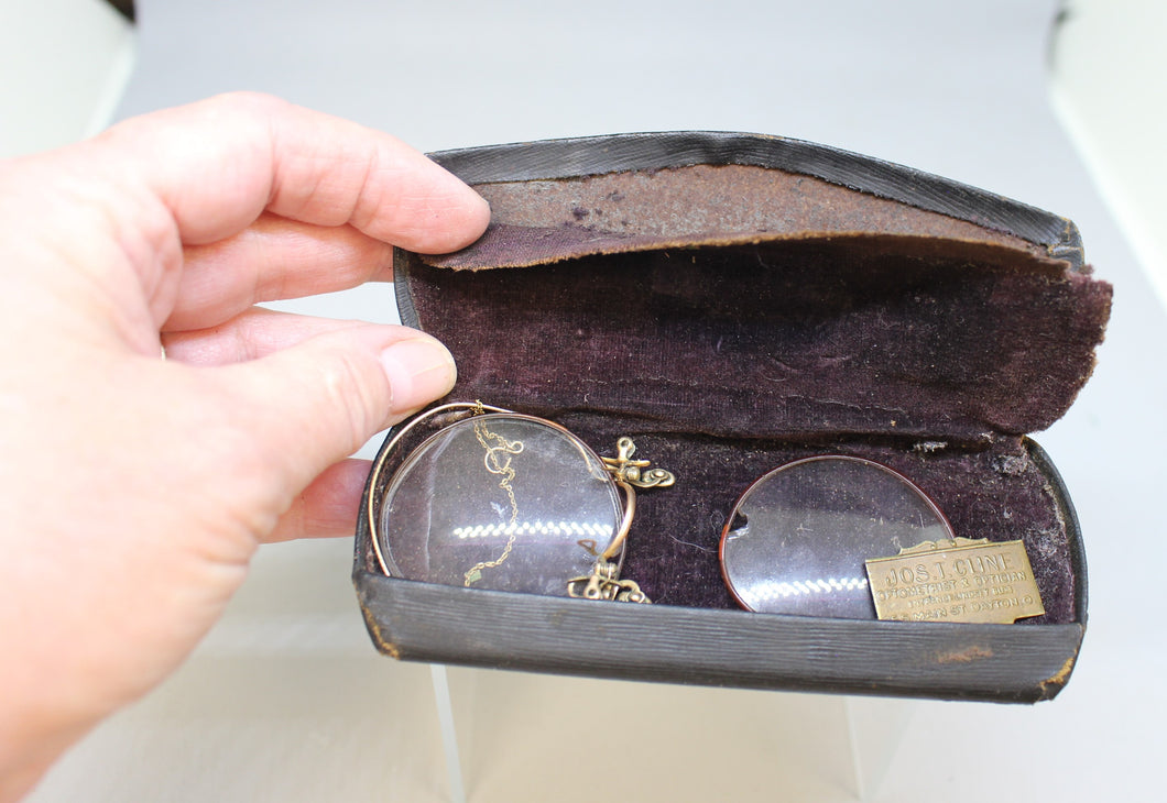 Antique Eyeglass Case with Optometrist Joseph T. Cline Glasses - Used