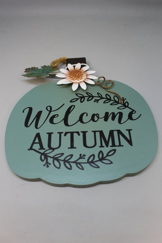 Welcome Autumn Pumpkin Shaped Wood Wall Decor - Used