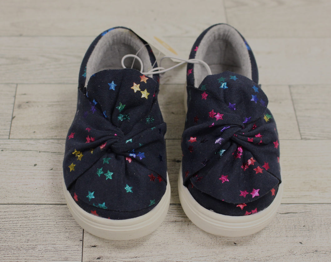 Cat & Jack Girls Mae Rainbow Stars Bow Navy Blue Slip On Sneaker Shoes - Size: 5