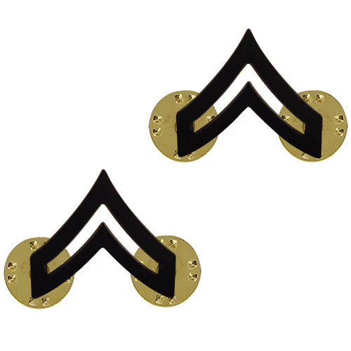 Army Enlisted E-4 Corporal Subdued Metal Rank Pins - Set of 2 - New
