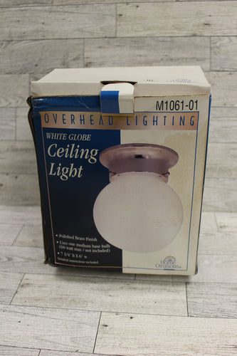 Overhead Lighting White Globe Ceiling Light - M1061-01 - Brass Finish - New