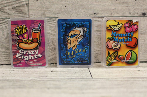 Minature Mini Card Games in Case - Choose Crazy Eights, Memory Match, Old Maid