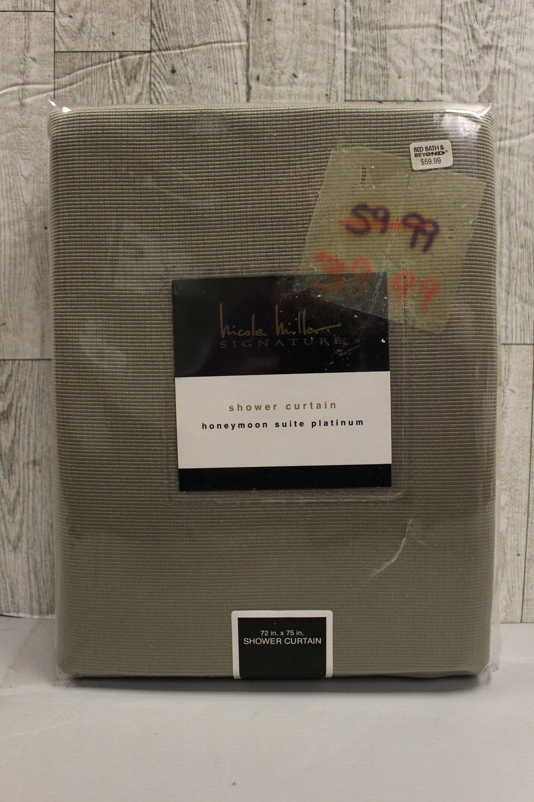 Nicole Miller Signature Shower Curtain - Honeymoon Suite Platinum - 72x75 - New