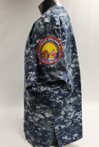 USN Blue Marpat Vietnam Veteran Scrub With Golden Shellback Patch -Used