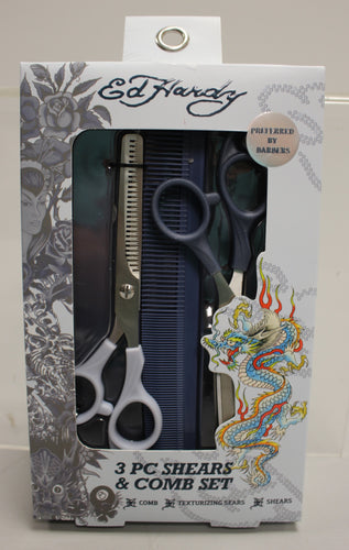 Ed Hardy 3 Pc Shears & Comb Set - New
