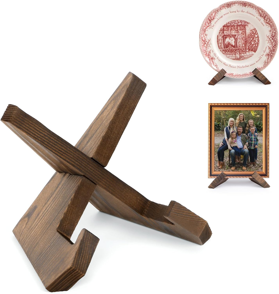 4.5 Inch Plate Stand Display - Wooden Picture Frame Holder, Decorative Easel