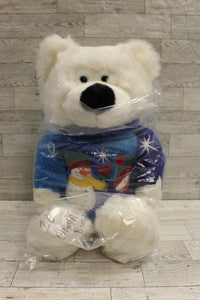 Christmas Plush Bear with Snowman Sweater - 13" Tall - Used