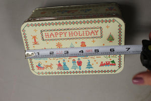 Vintage Cross Stitch Happy Holiday Christmas Tin - Rectangular Shaped- Used
