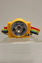 Load image into Gallery viewer, Vintage LUX Head Lamp - Yellow with Rainbow Strap - Used