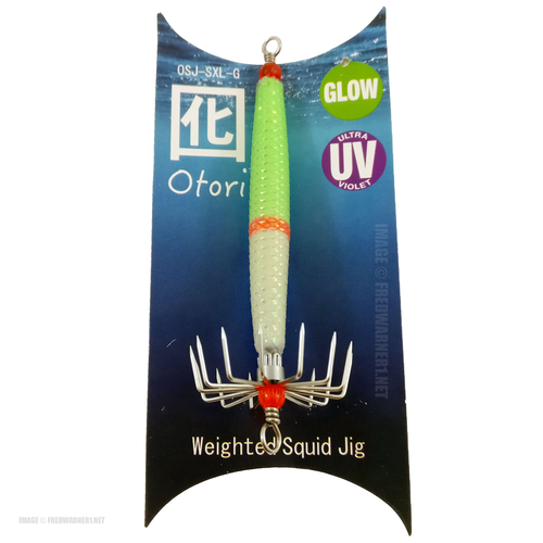 Otori Weighted Squid Jig Lure - X-Large - Green Ultraviolet UV Glow - 1 oz - New