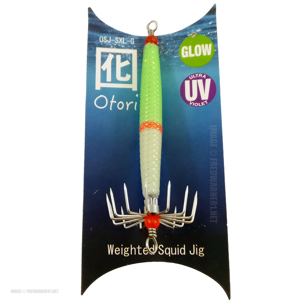 Otori Weighted Squid Jig Lure - X-Large - Green Ultraviolet UV Glow - 1 oz - New