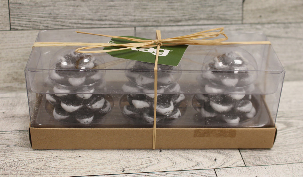 Tag Frosted Snow Covered Pinecones Candles - 3 Pack - New