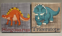Load image into Gallery viewer, Pack of 2 Dinosaur Room Wall Art Decor Signs - Stegosaurus Triceratops - 12x12