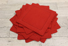 Load image into Gallery viewer, Pack of 12 Hemstitch Cloth Cocktail Napkins - 6 inch - Red - Used