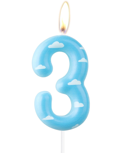 Toy Story Birthday Party Candle Number 3 - Sky Blue with Clouds - Cake Topper