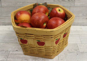 Woven Wicker Basket with Apples & Leaves - Fall Decoration - Used