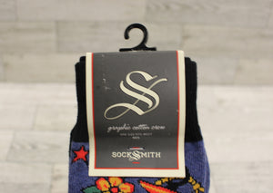Sock Smith Men's Graphic Cotton Crew Socks - 10-13 - Navy Heather - New