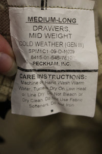 US Gen III Mid Weight Cold Weather Drawers - 8415-01-545-7810 - Med Long - Used