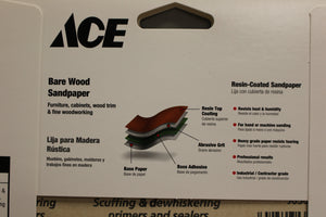 ACE Bare Wood Sandpaper - Assorted Pack of 60, 100, 150, 220 Grit - 9" x 11" NEW