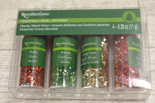 Recollections Christmas Chunky Mixed Glitter - Holly, Wreath, Candy Cane, Tinsel